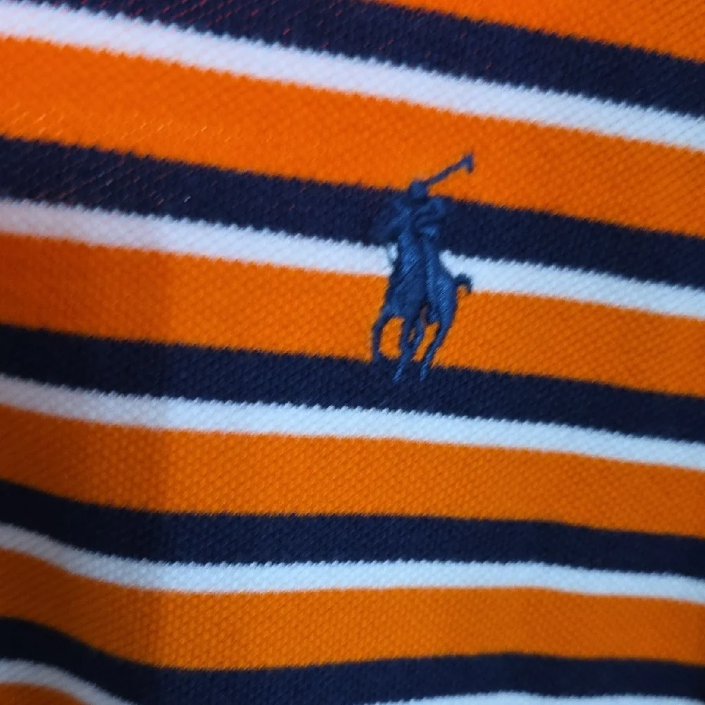 Polo by Ralph Lauren Mens Orange/Navy Striped Polo Shirt Collar Buttons Sz L GUC